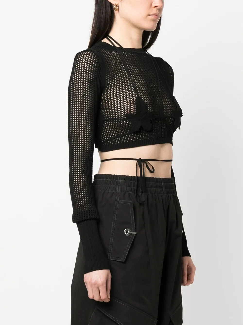 Shop Andreädamo Open-knit Crop Top In Black