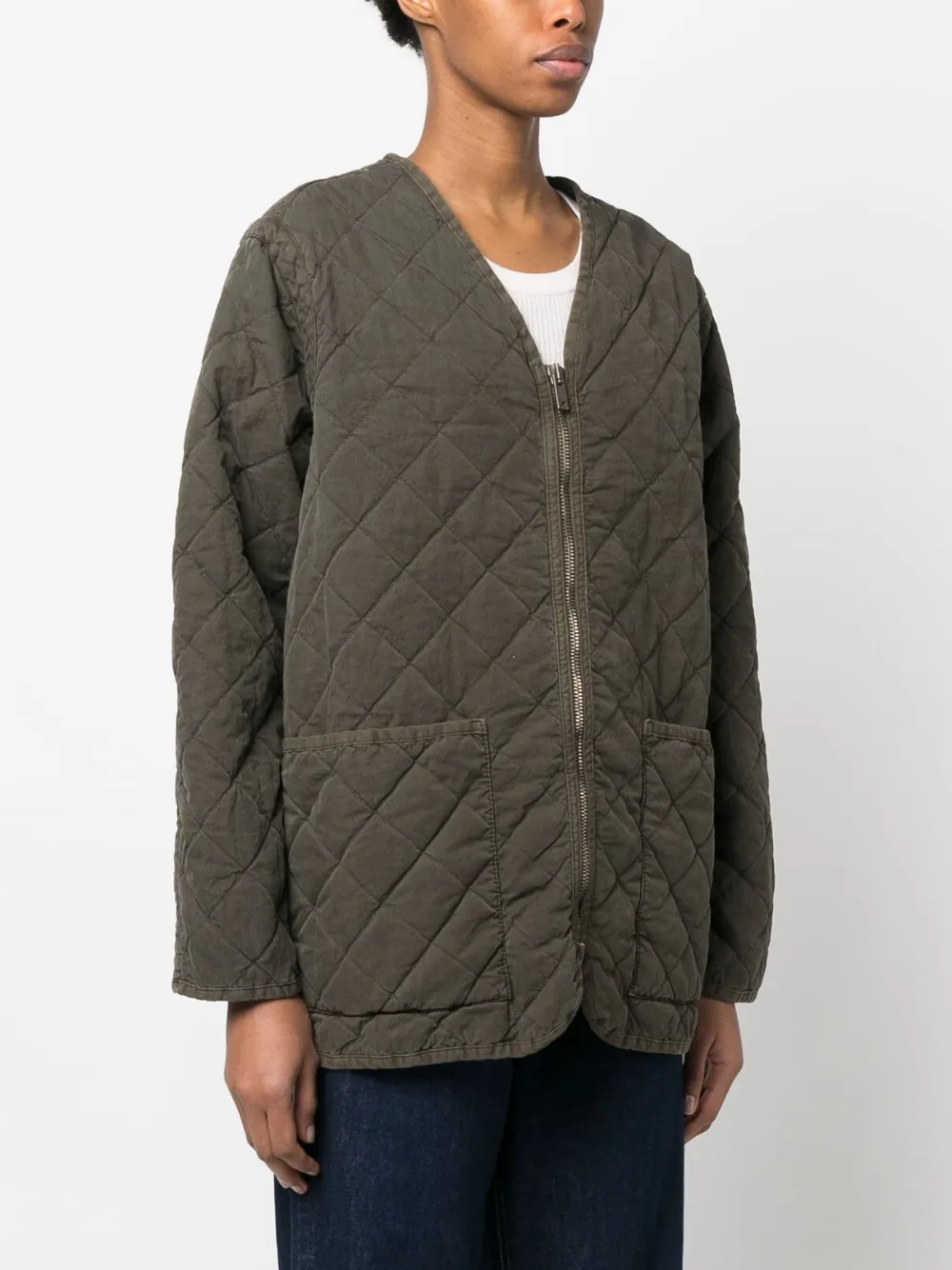 Golden Goose Quilted Zip-up Jacket in Green, view 3