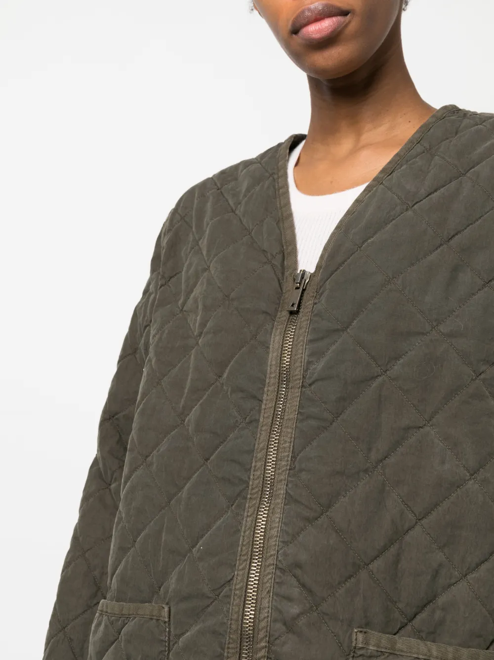 Golden Goose Quilted Zip-up Jacket in Green, view 5