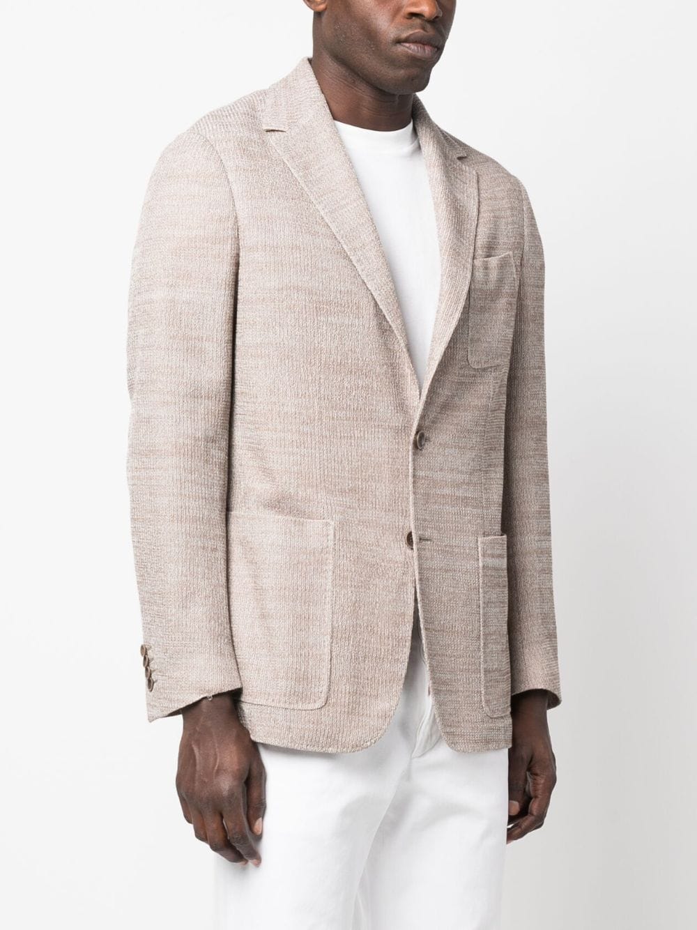Shop Canali Knitted Single-breasted Blazer In Nude