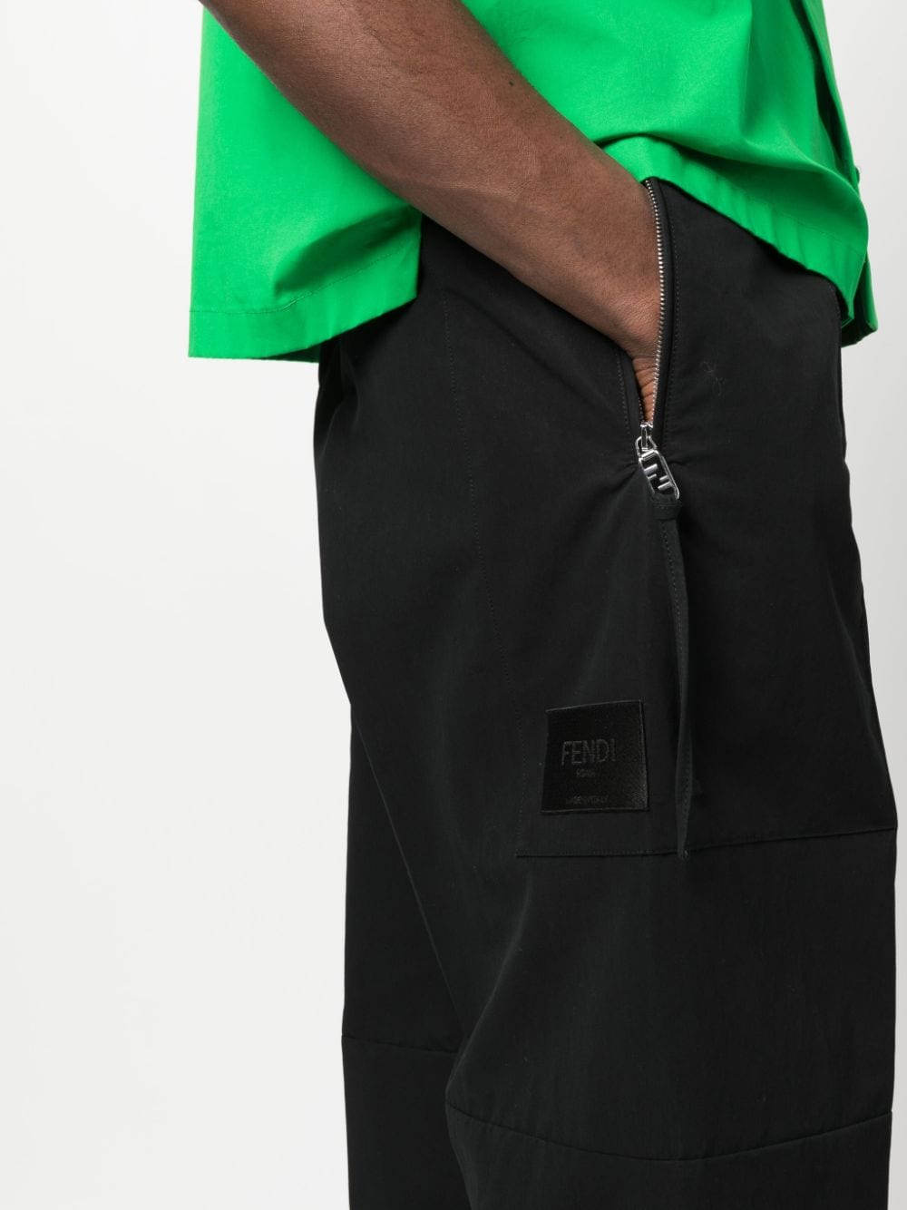 Shop Fendi Logo-patch Wide-leg Trousers In Black