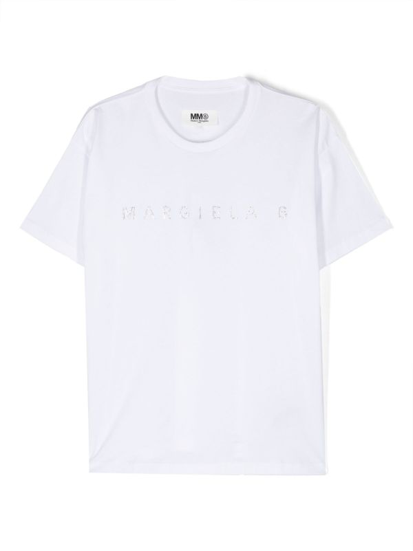 MM6 Maison Margiela Kids rhinestone-logo Cotton T-shirt - Farfetch