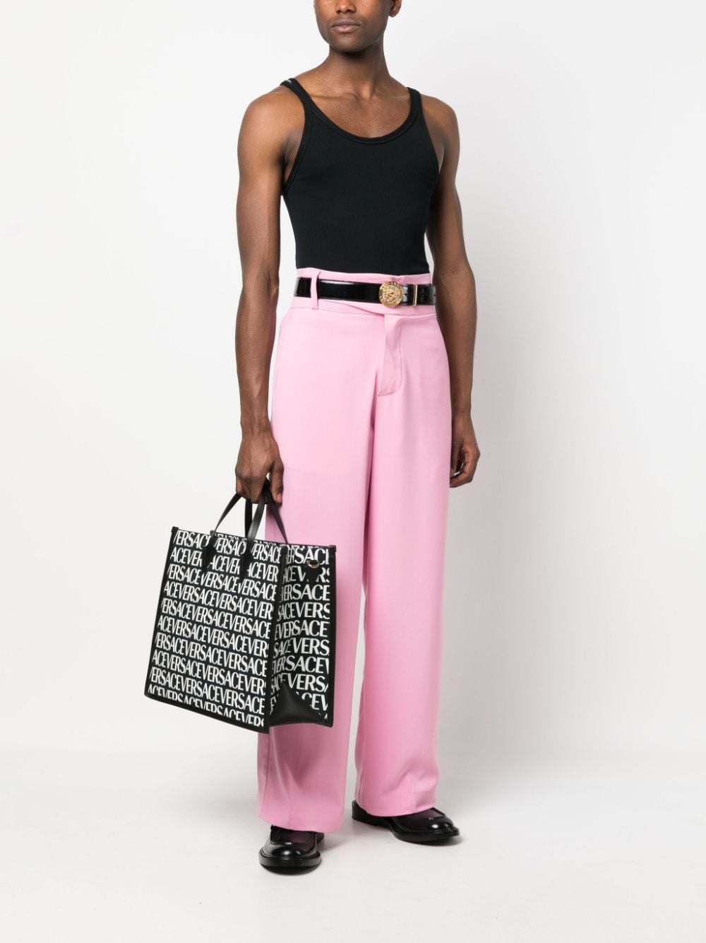 Shop Versace Logo-print Tote Bag In Black