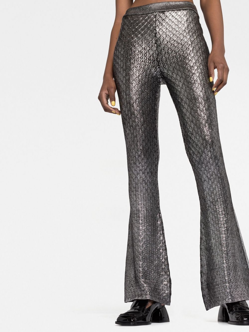Shop Rabanne High Waist Flared Trousers In Silver
