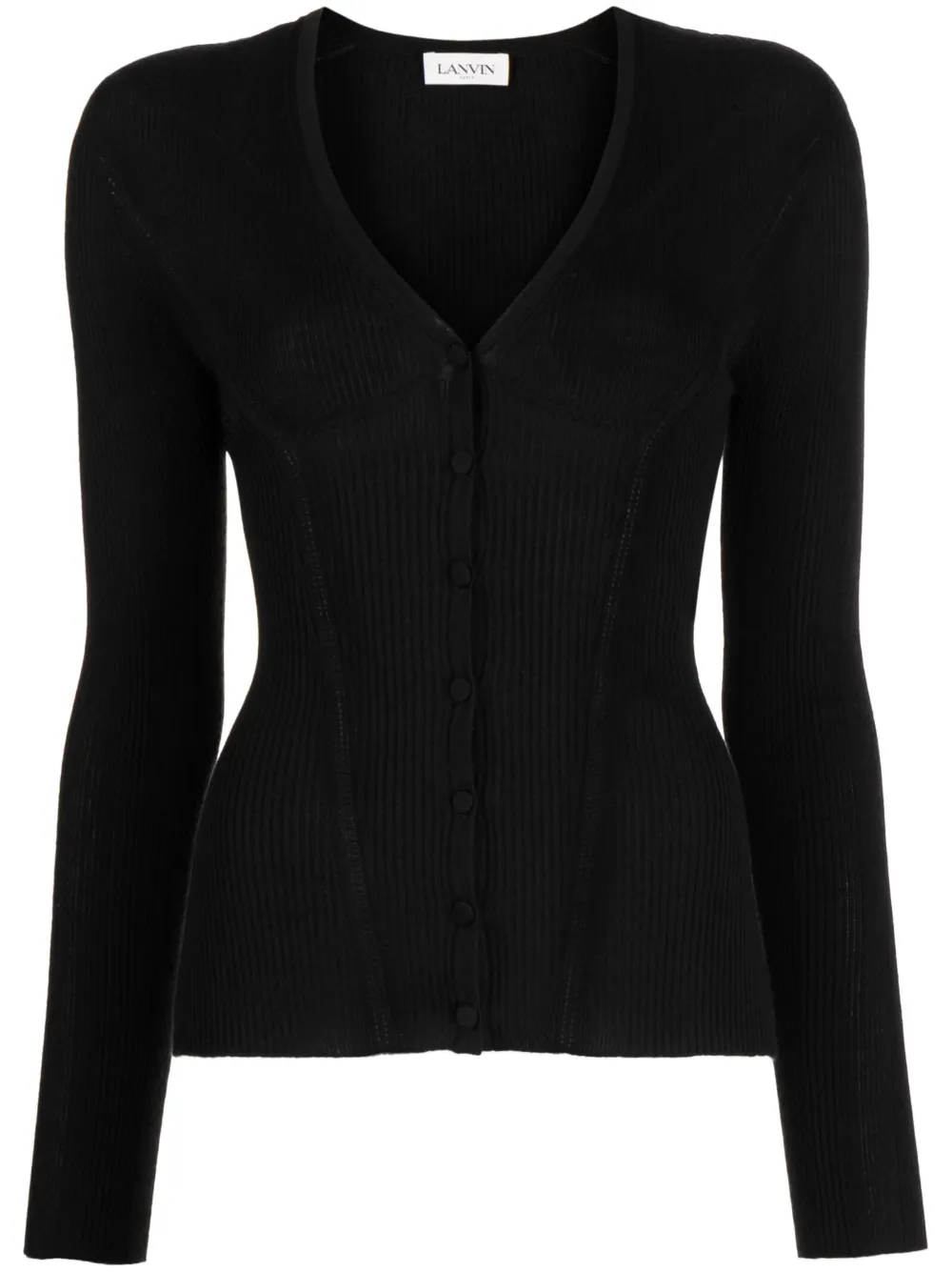 Lanvin Textured Ribbed V-neck Cardigan In Schwarz