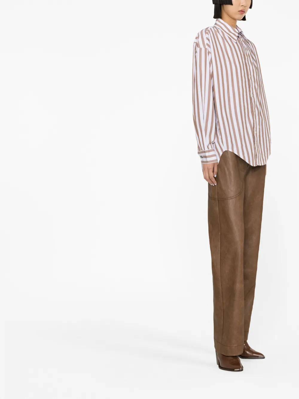 Fortela Amy Striped Collared Shirt In Brown
