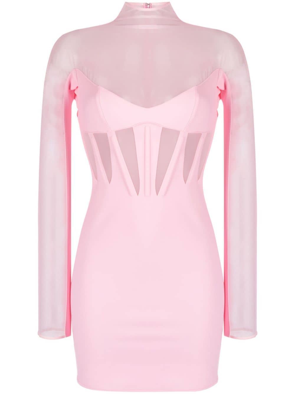 Shop Mugler Corset Illusion Sheer-panels Minidress In Pink