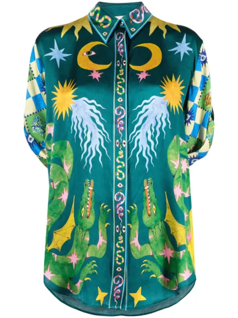 ALEMAIS Guardian graphic-print silk shirt