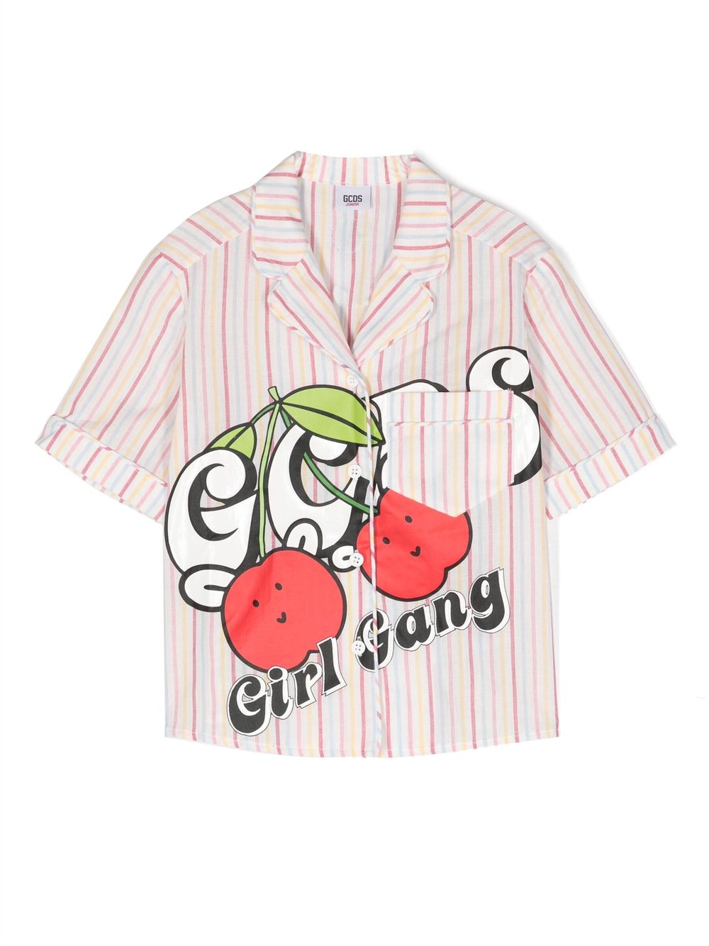 Gcds Kids' Stripe-pattern Graphic-print Shirt In Multicolor