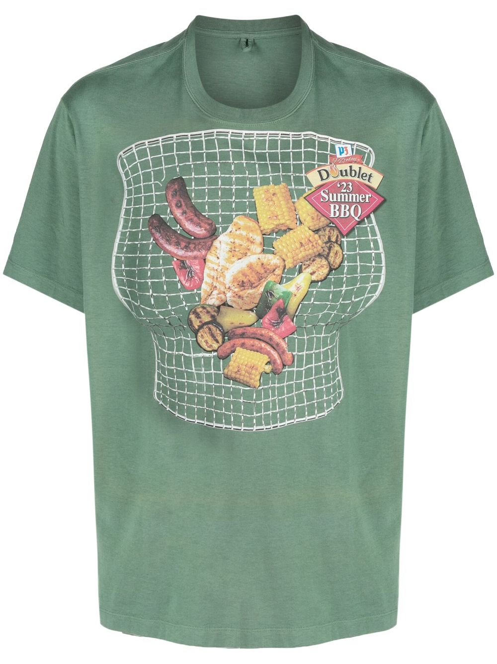 Doublet Barbeque Graphic Print Crewneck Cotton T-shirt In Green