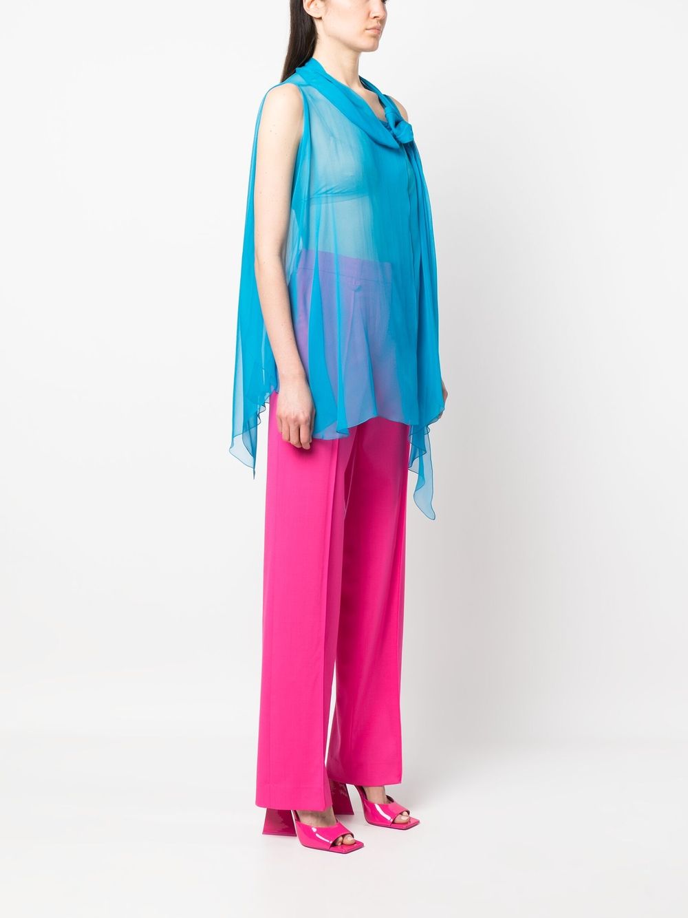 Shop Alberta Ferretti Semi-sheer Sleeveless Blouse In Blau