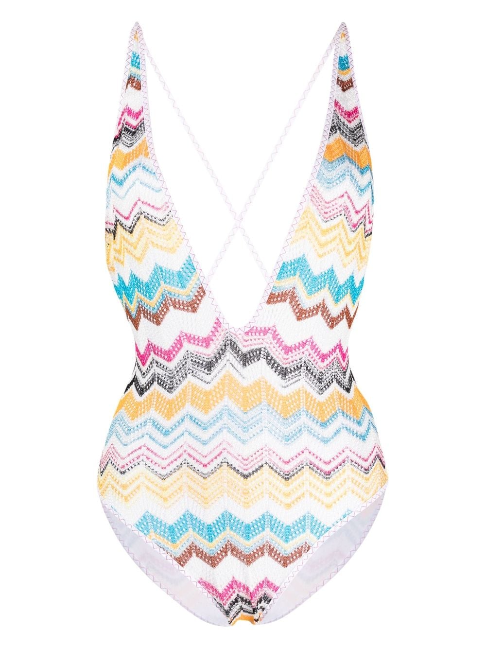 Shop Missoni Zig-zag Knitted Swimsuit In Weiss