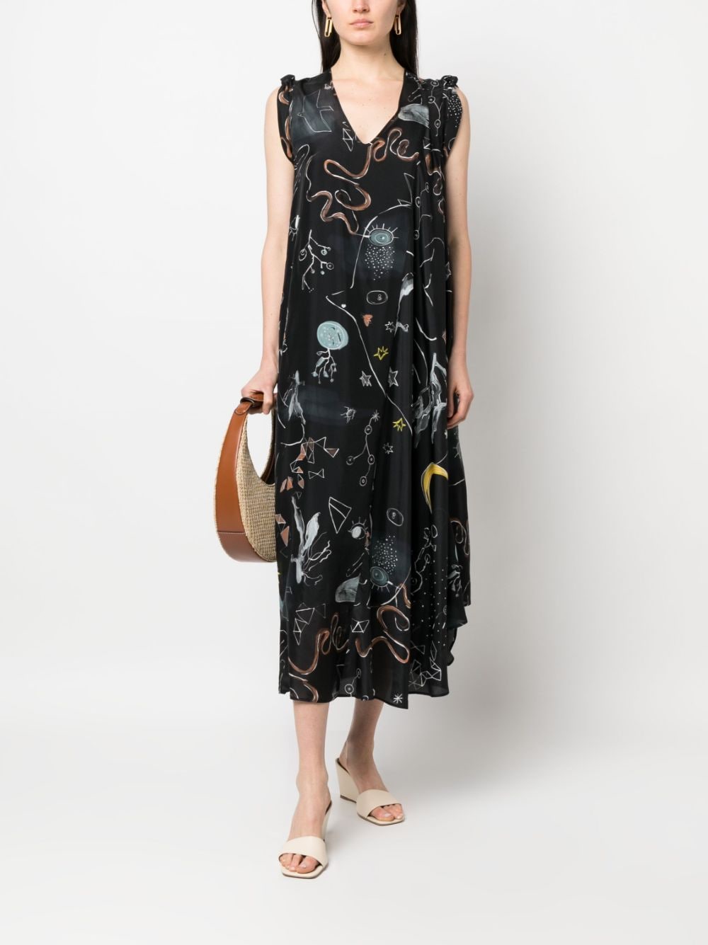 Alysi Midi-jurk met print - Zwart
