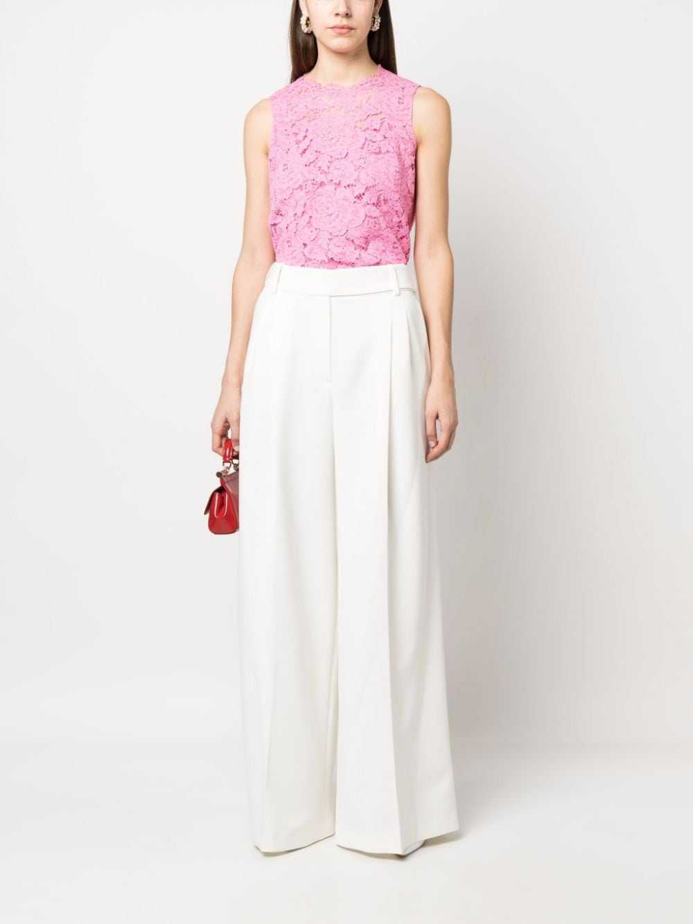 Shop Dolce & Gabbana Floral Lace Sleeveless Top In Pink