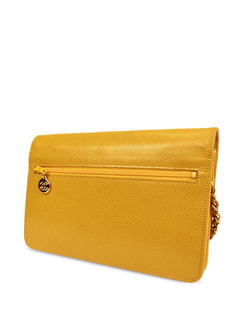 Pre-owned Chanel 1998 Cc Stitch Wallet-on-chain In Yellow