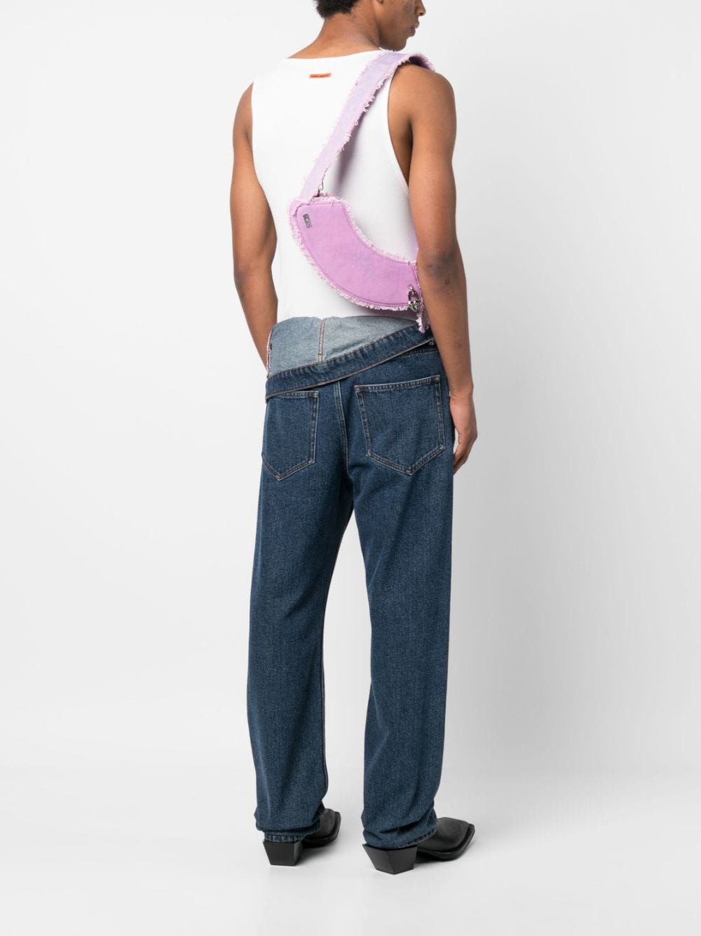 Shop Gcds Medium Comma Denim Shoulder Bag In Pink