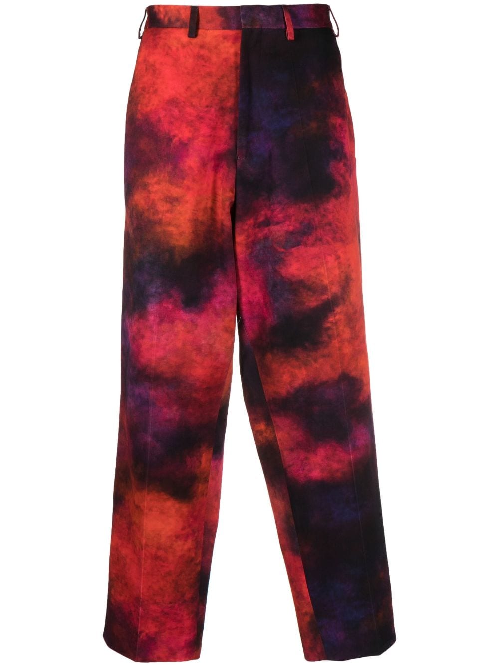 Etudes Studio Cropped Tie-dye Print Trousers In Red