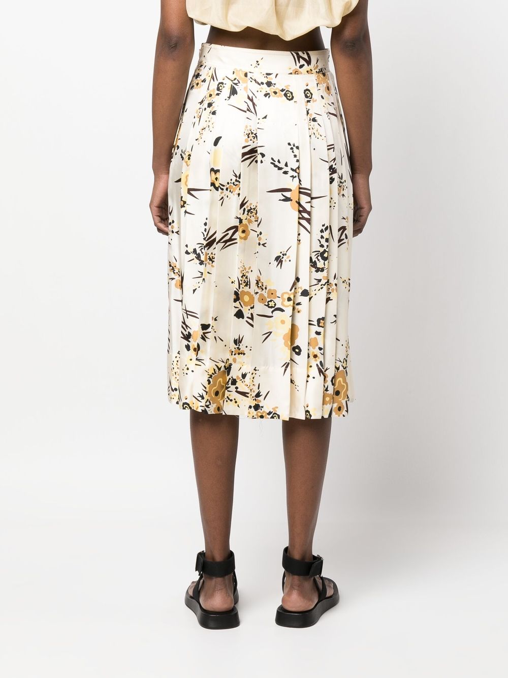 Shop Tory Burch Floral-print Pleated Skirt In Nude