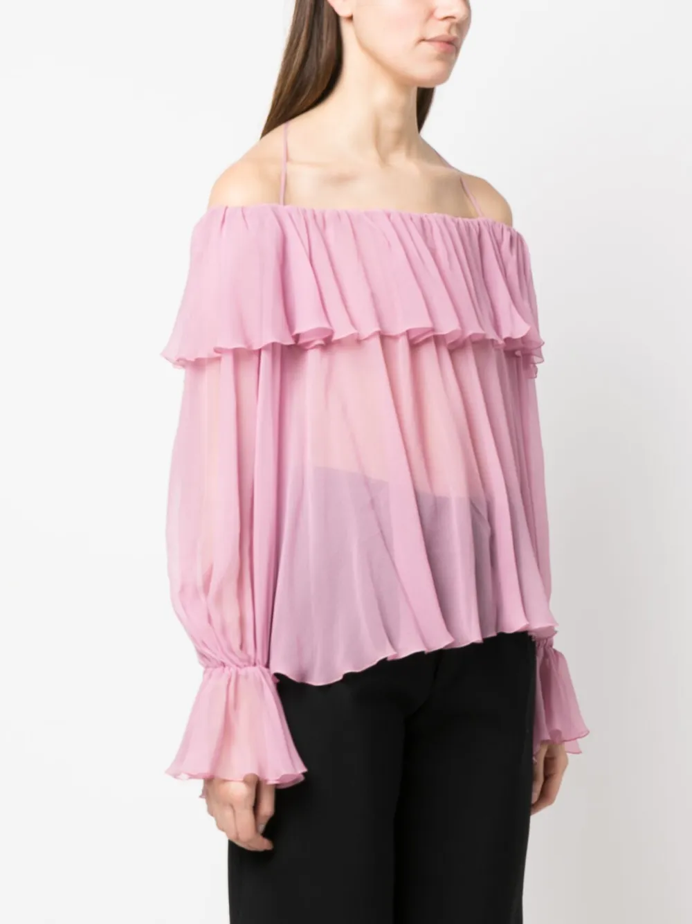 Blumarine Silk Chiffon Off-the-shoulder Top In Rosa
