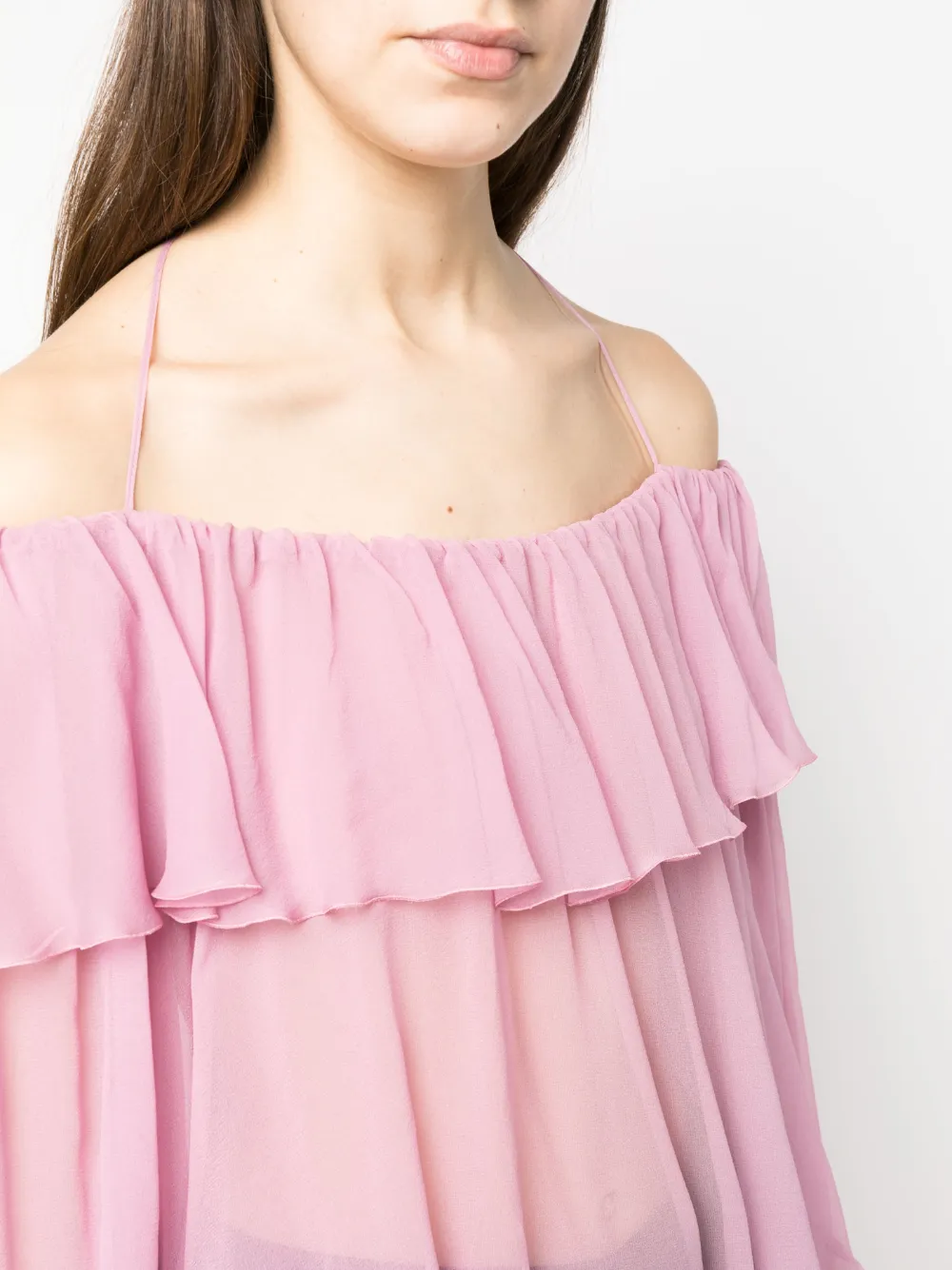 Blumarine Silk Chiffon Off-the-shoulder Top In Rosa