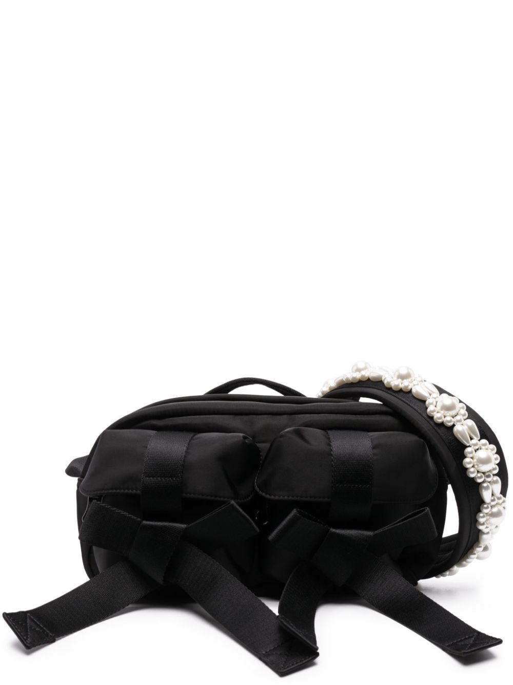 Shop Simone Rocha Bow-detail Faux Pearl-embellished Tote Bag In Black