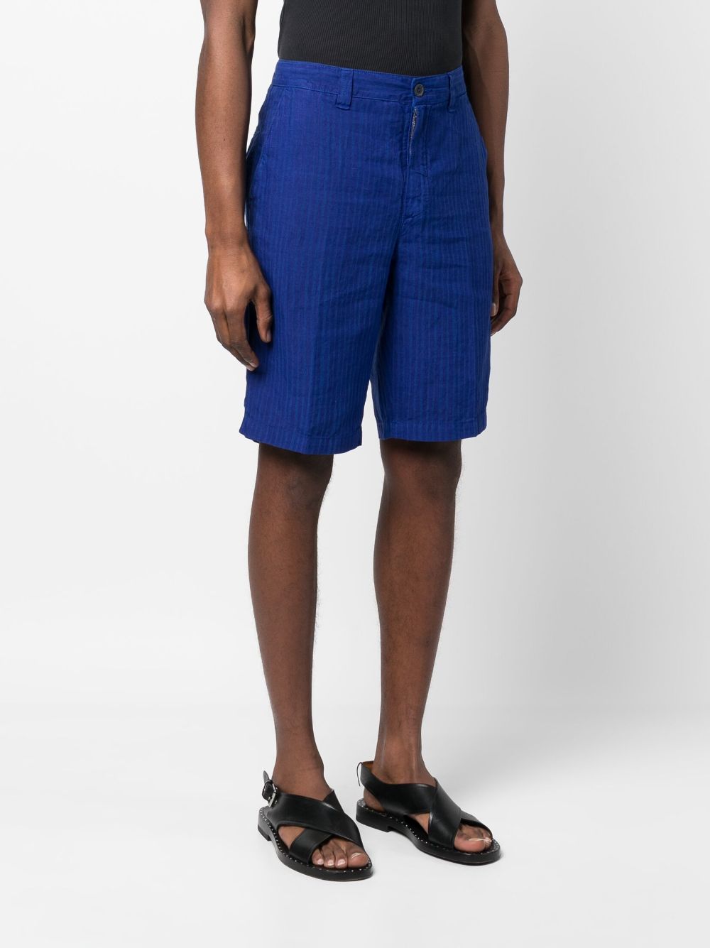 Shop 120% Lino Striped Linen Bermuda Shorts In Blue