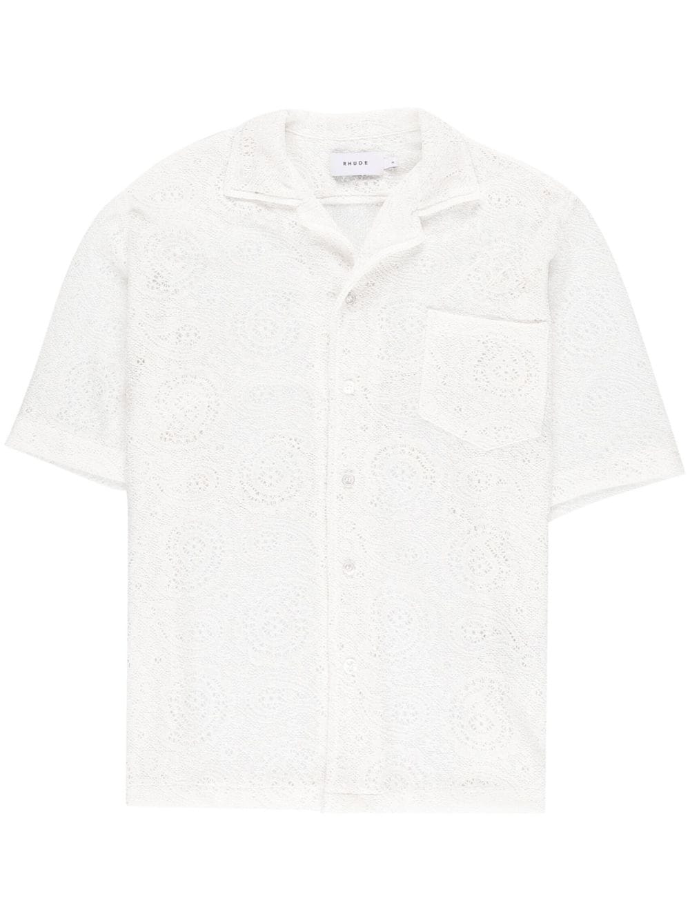 RHUDE FLORAL-LACE EMBROIDERED SHORT-SLEEVE SHIRT