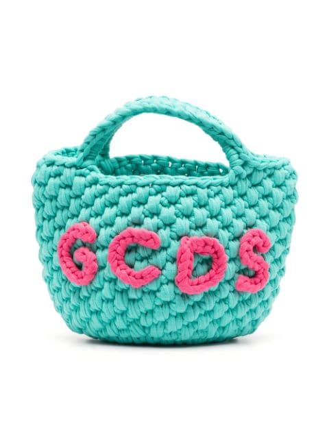 Gcds Kids bolsa bucket de crochet mini con placa del logo 