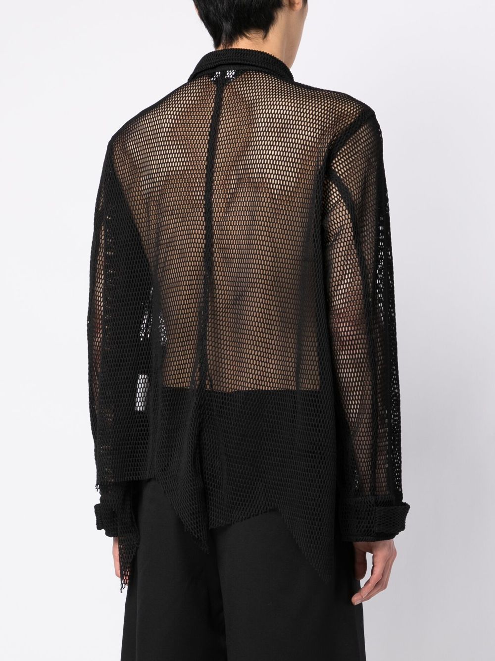 Shop Black Comme Des Garçons Asymmetric Open-knit Shirt Jacket In Black