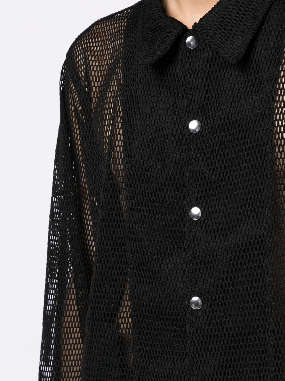 Black Comme Des Garcons asymmetric open-knit shirt jacket Men