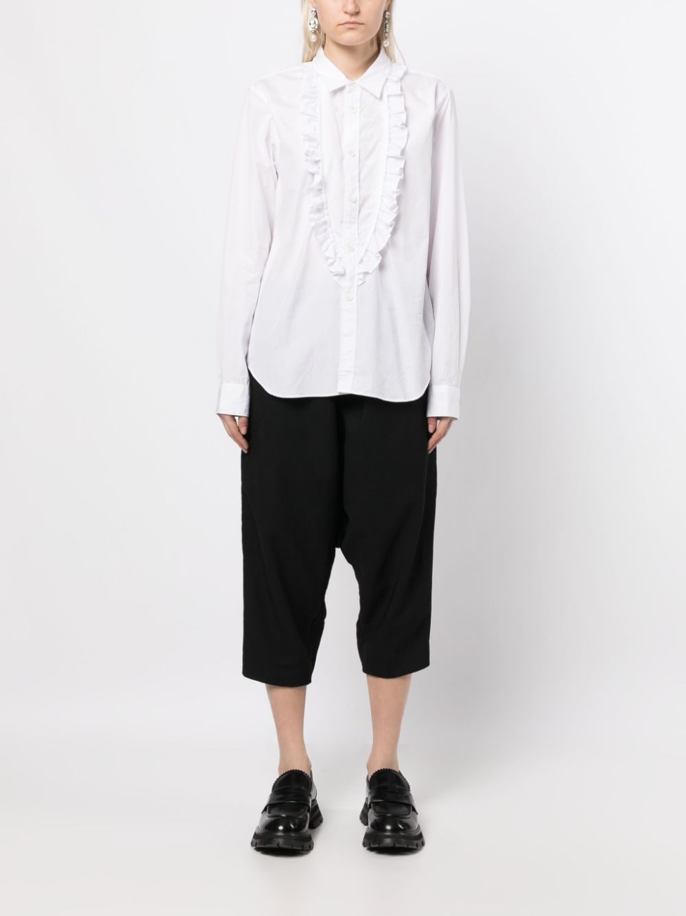 Shop Black Comme Des Garçons Ruffled Long-sleeve Shirt In White