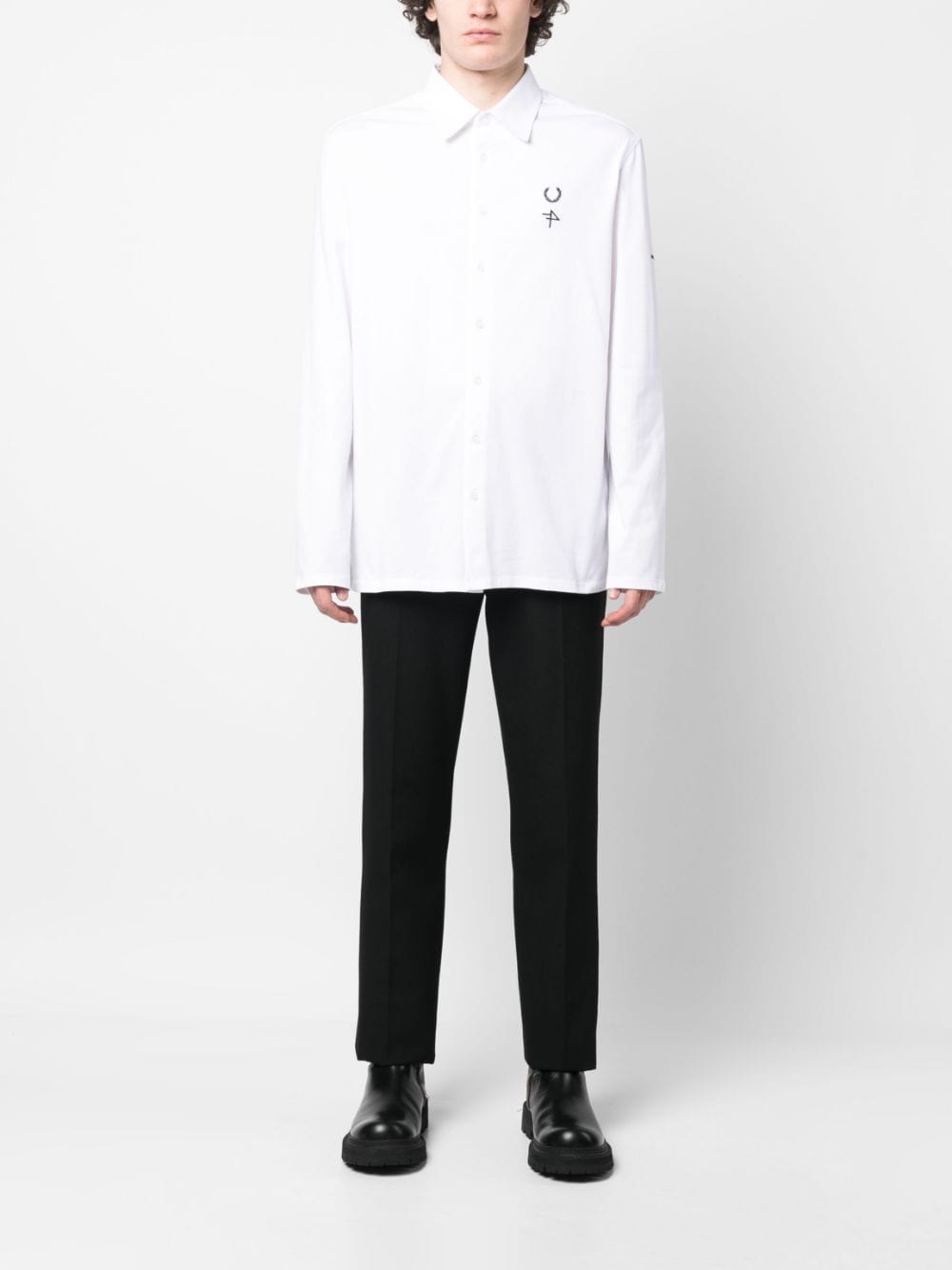 Shop Fred Perry Embroidered-logo Cotton Shirt In White