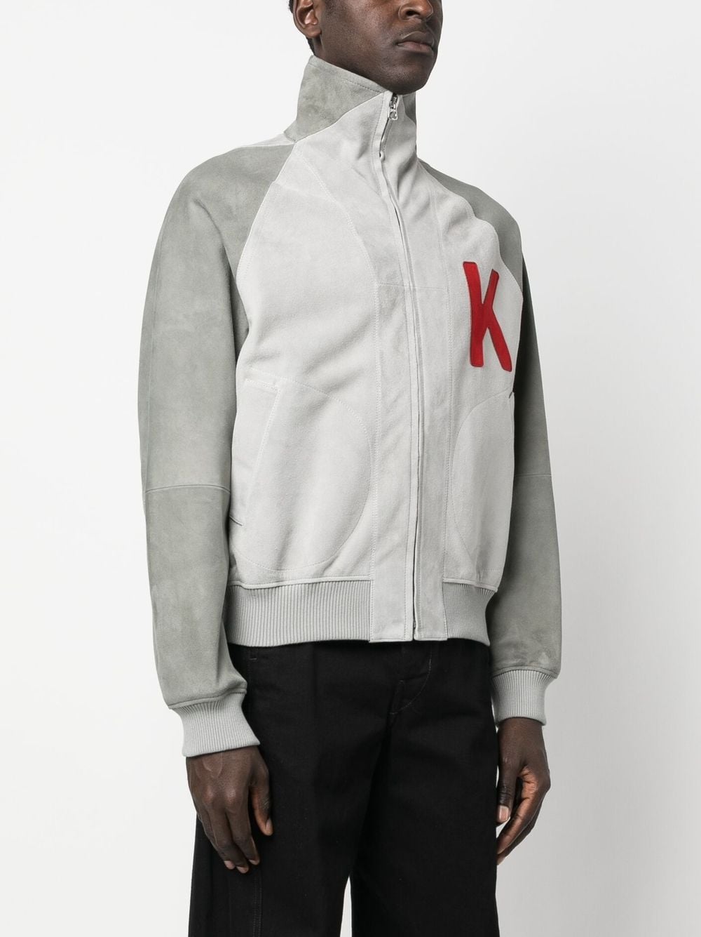 Shop Kenzo Elephant-print Varsity Jacket In Grey