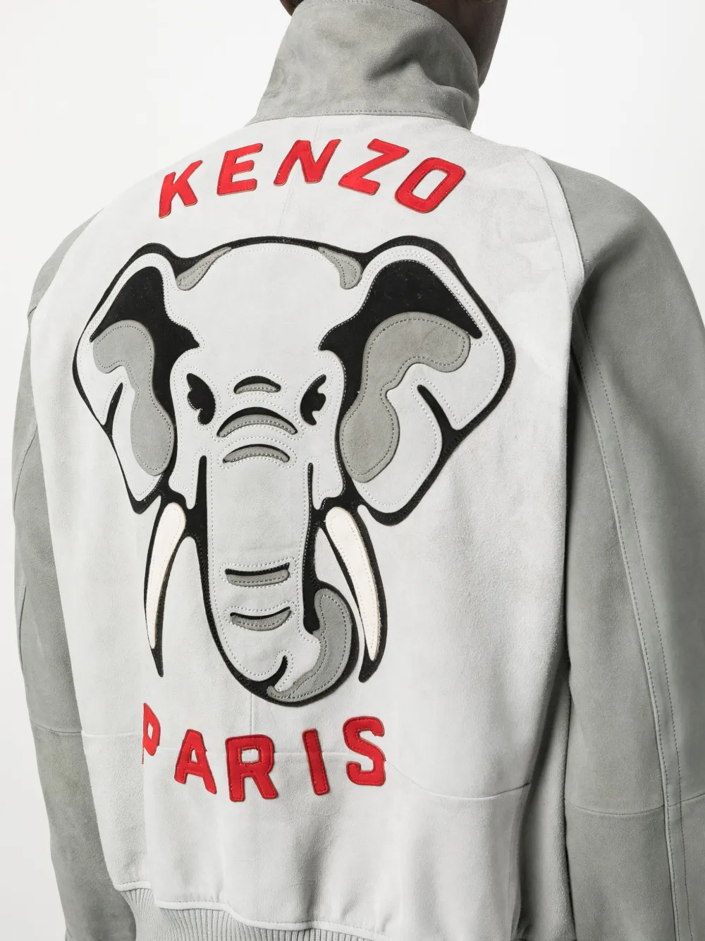 Shop Kenzo Elephant-print Varsity Jacket In Grey