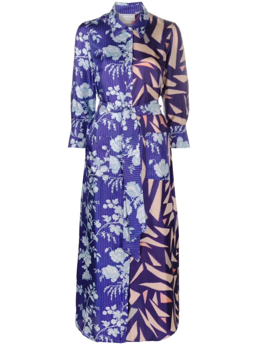 Pierre-louis Mascia Belted Mixed-print Shirtdress In Purple