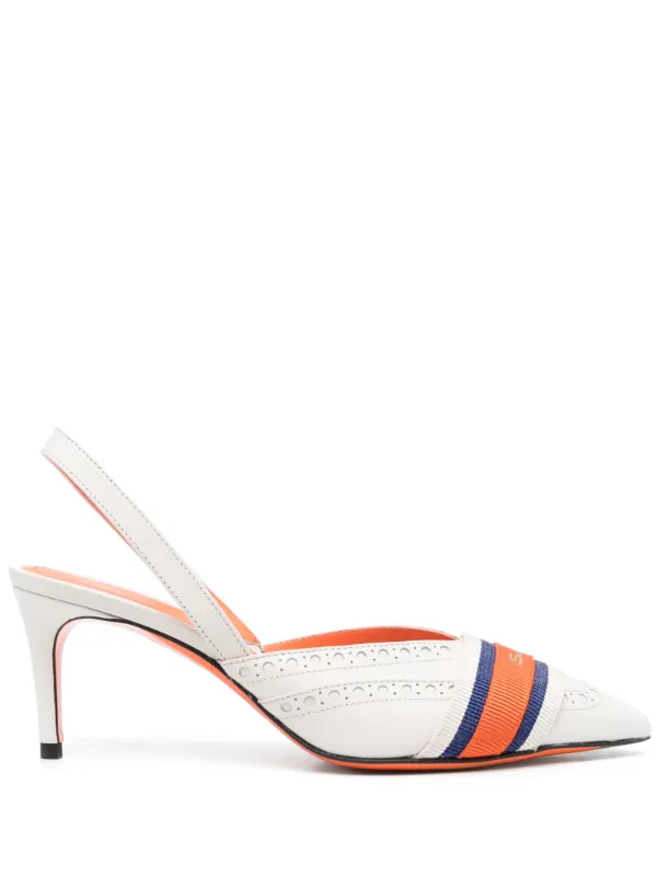 Santoni Logo-tape 75mm Slingback Pumps in White
