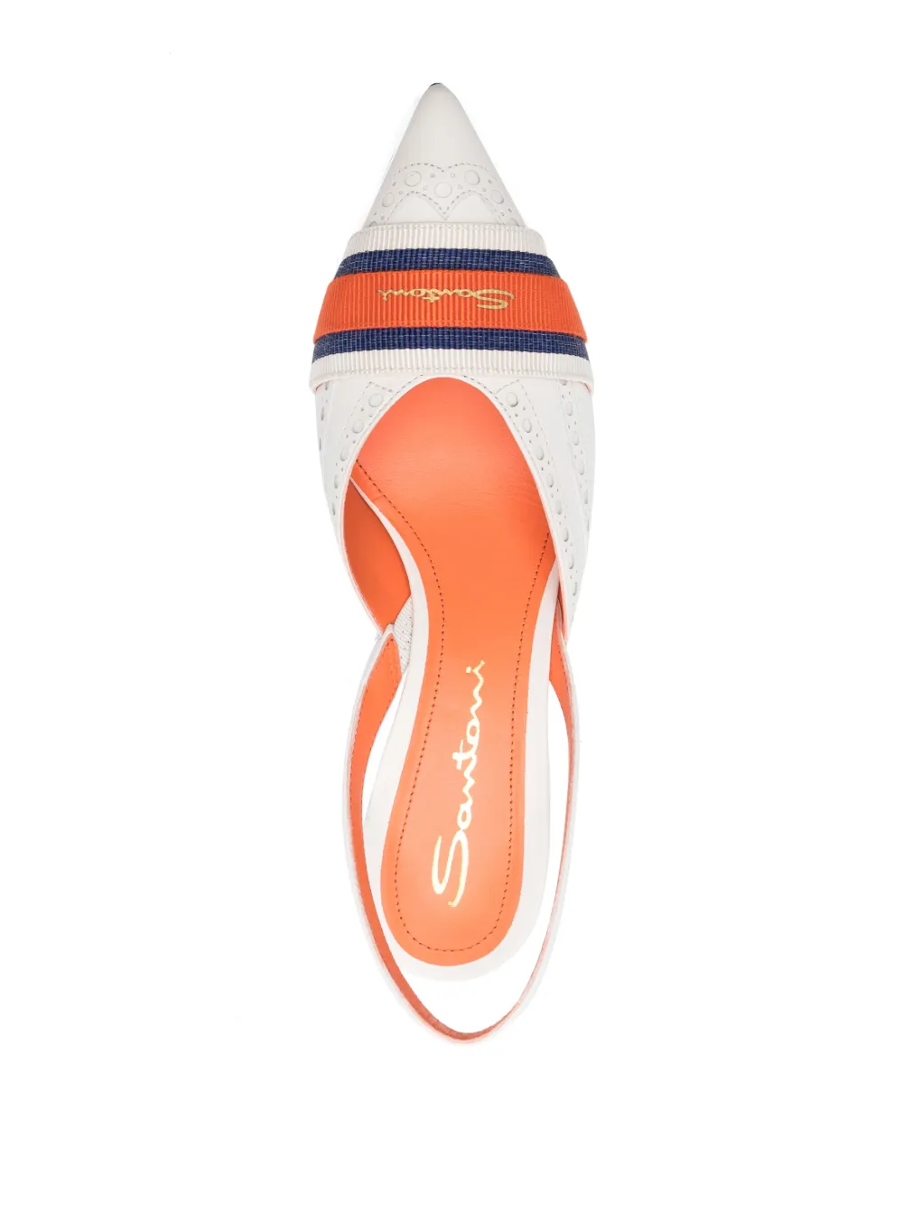 Santoni Logo-tape 75mm Slingback Pumps in White, view 4