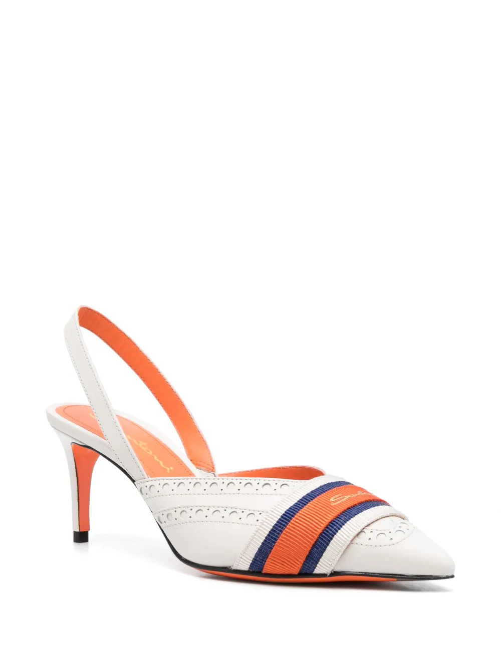  Santoni Logo-tape 75mm Slingback Pumps - White 