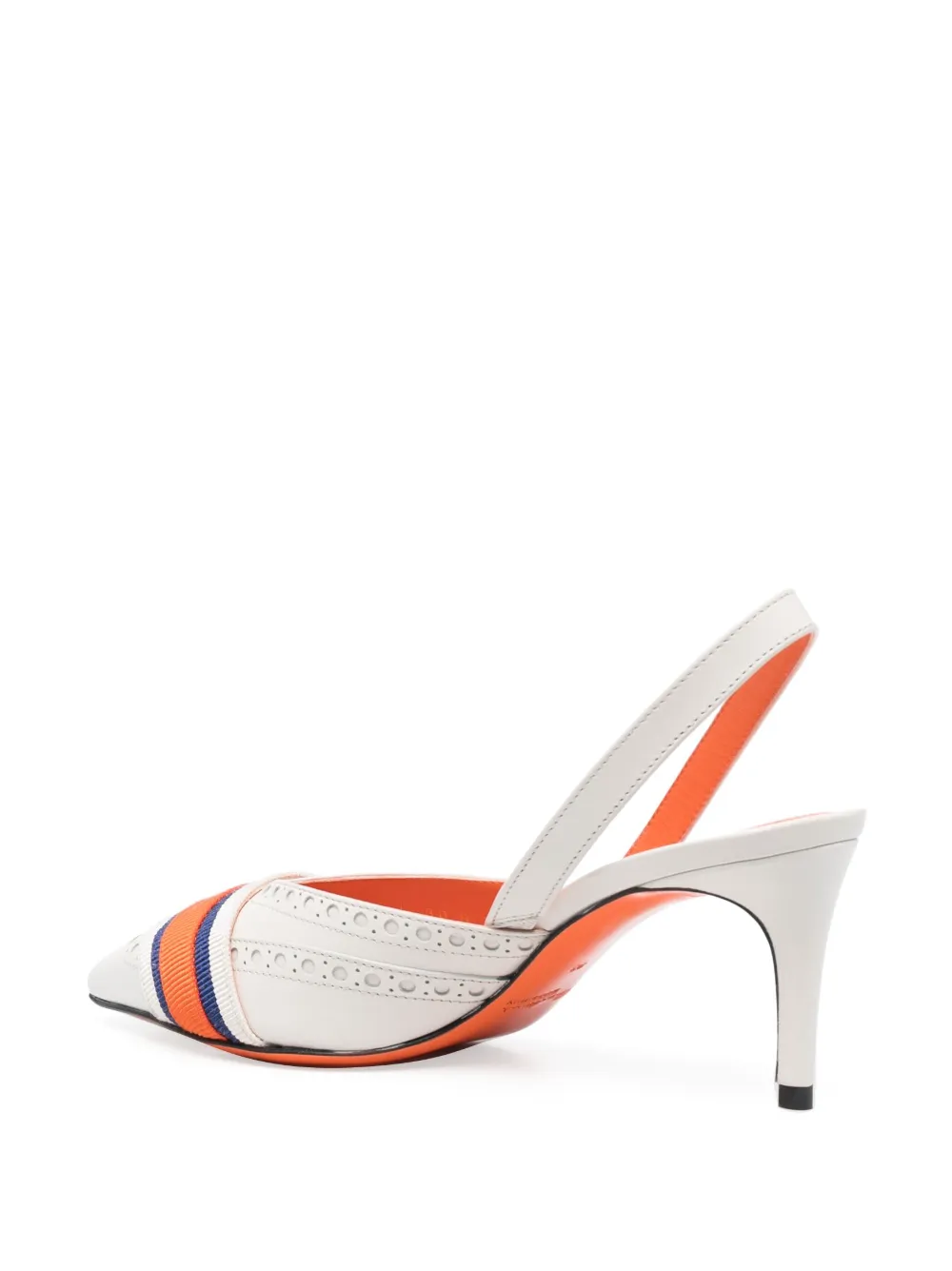  Santoni Logo-tape 75mm Slingback Pumps - White 