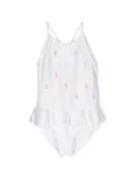 POLO RALPH LAUREN KIDS embroidered-logo peplum swimsuit - White