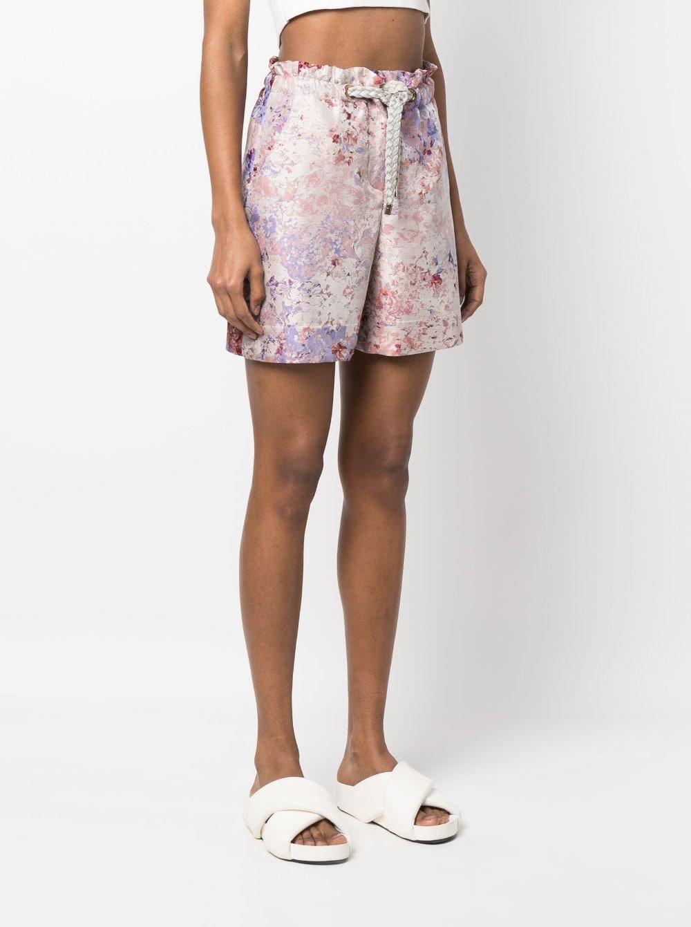 Shop Agnona Floral-print Wide-leg Shorts In Pink