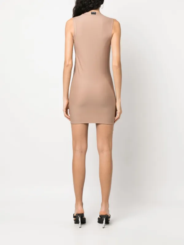 pink mini dress boutique Hot Pink Notch Neck Bodycon Satin Mini Dress