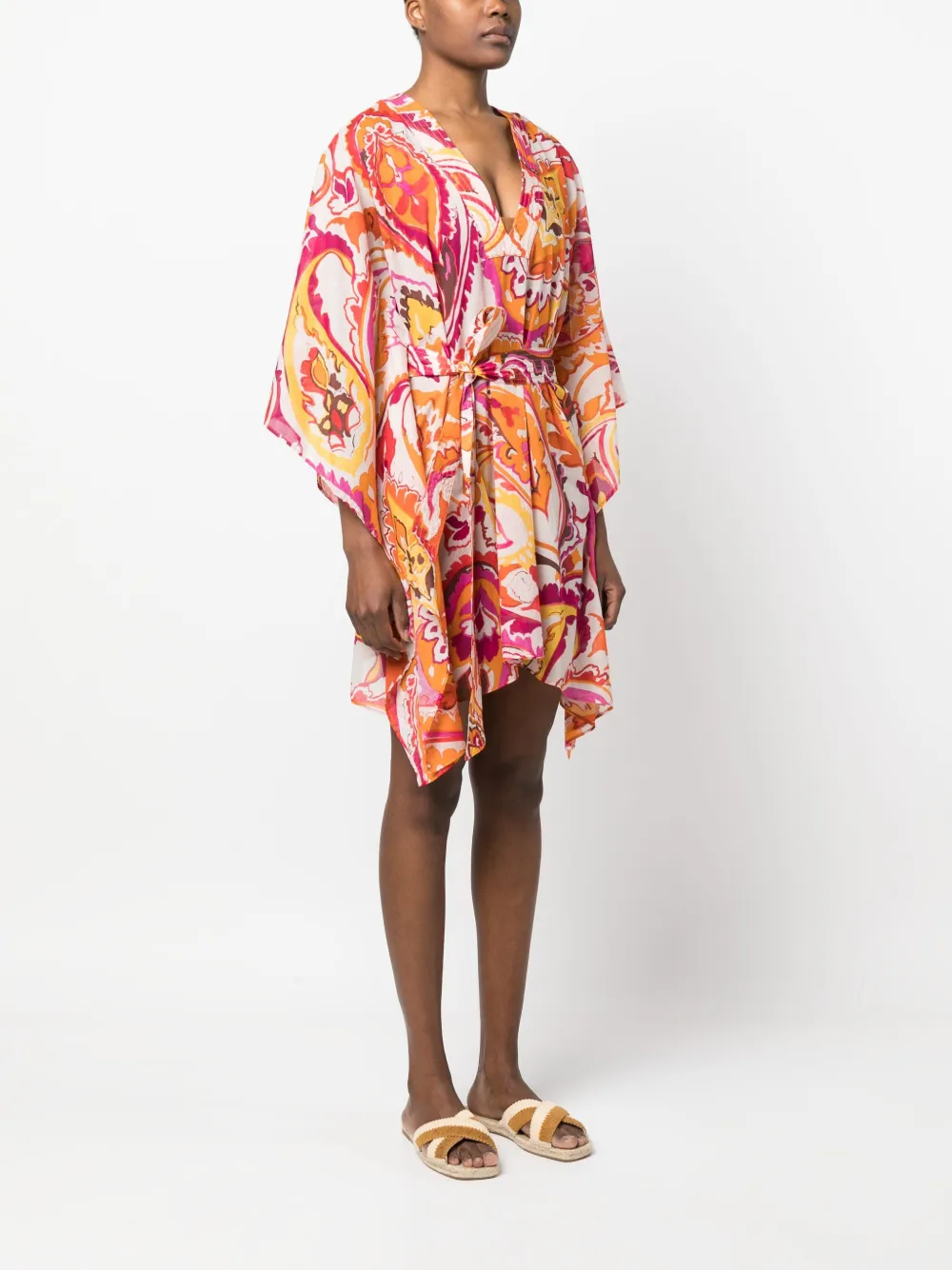 floral-print belted-waist dress