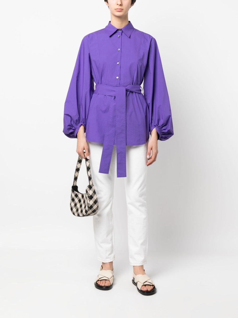 Shop P.a.r.o.s.h Belted Wide-sleeved Blouse In Purple