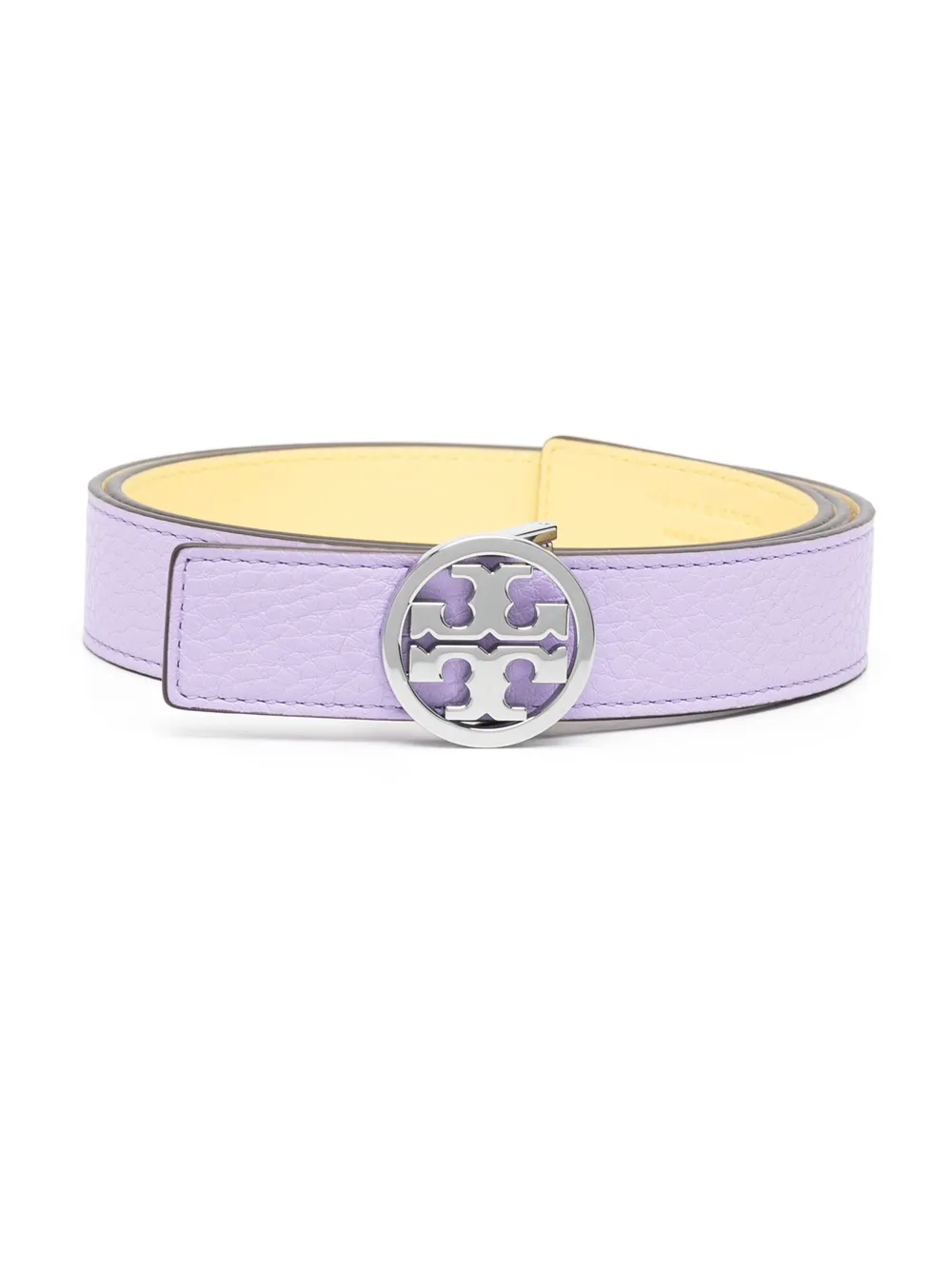 Tory Burch Logo-detail Reversible Leather Belt In Lavender Cloud/vintage Lemon/silver