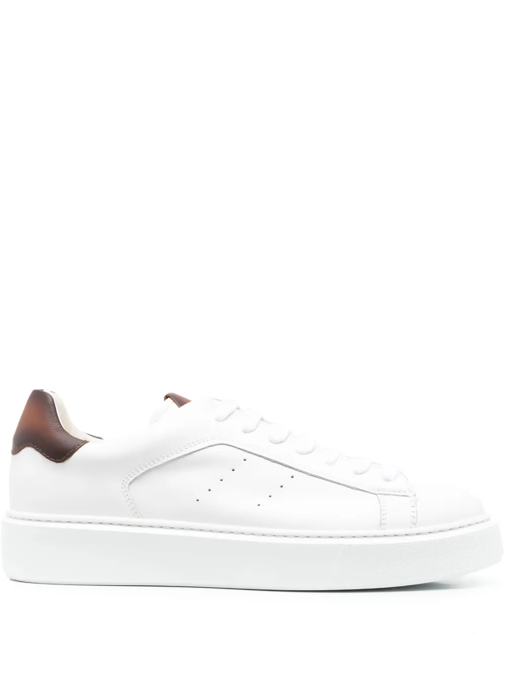 Doucal's Calf -leather Low-lop Sneakers In Bianco /brandy