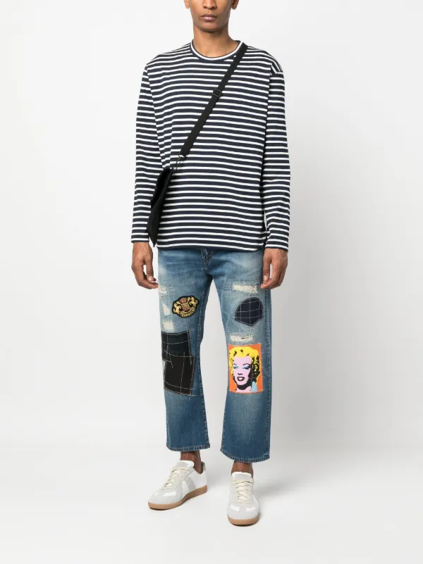 Junya Watanabe MAN パッチワーク クロップドジーンズ | ブルー
