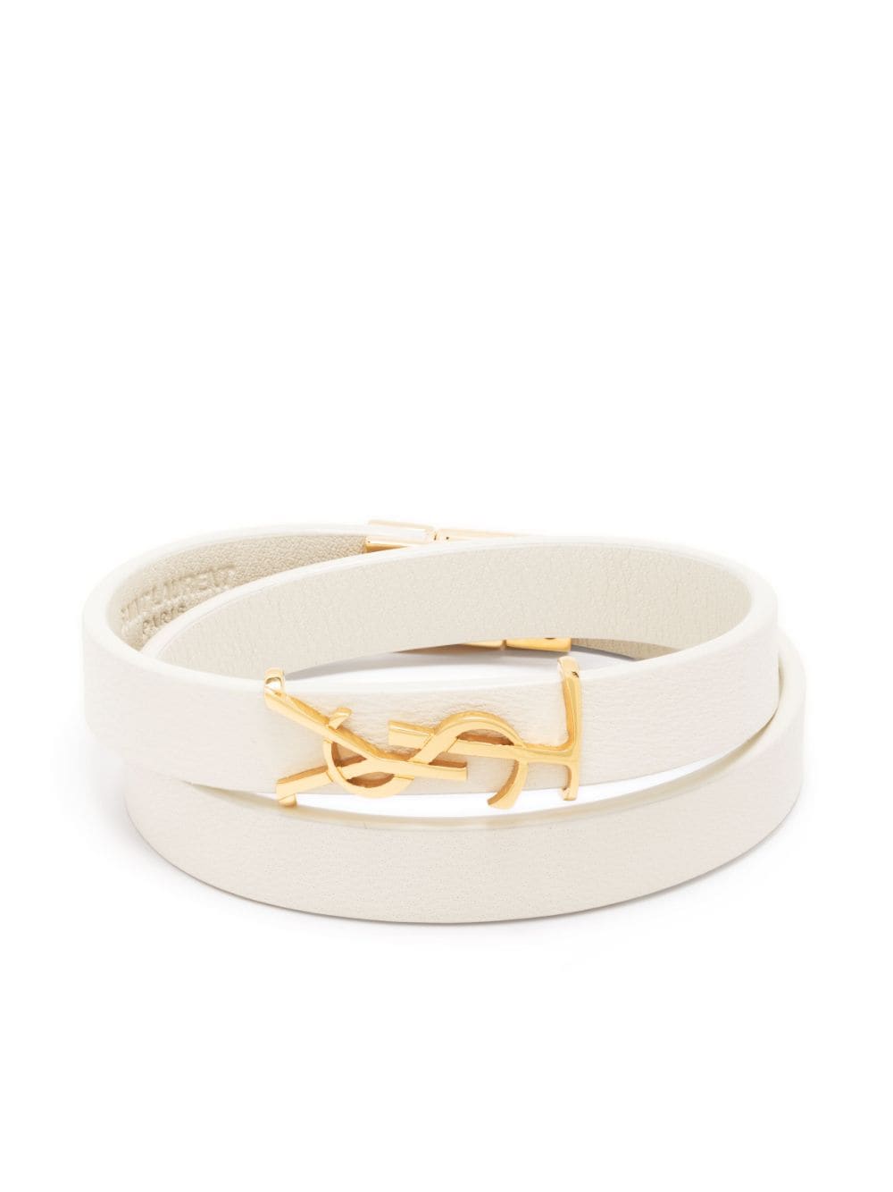 Saint Laurent Ysl Logo-plaque Leather Bracelet In Weiss