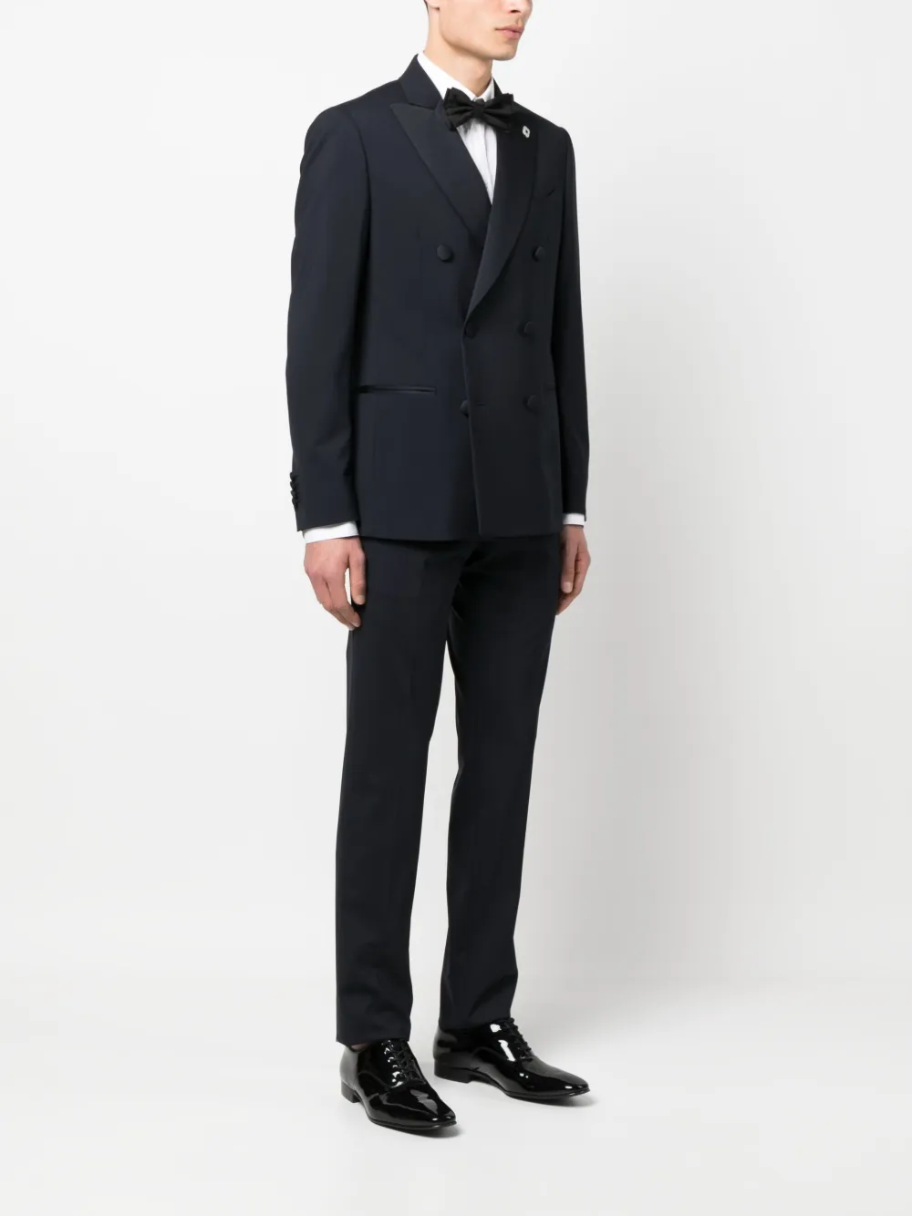 Lardini Double-breasted Wool Suit In Blue