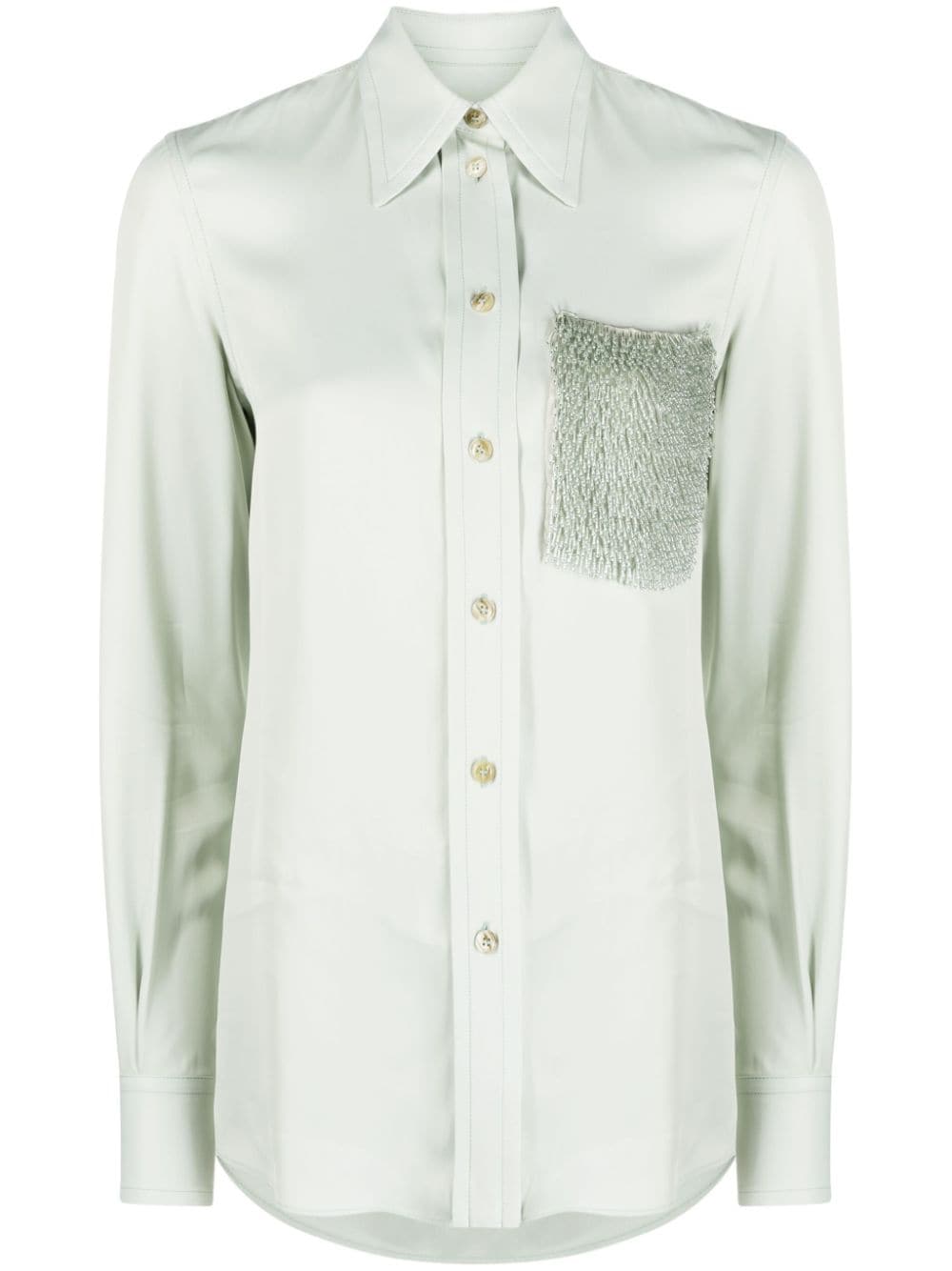 Shop Lanvin Embellished-pocket Shirt In 绿色